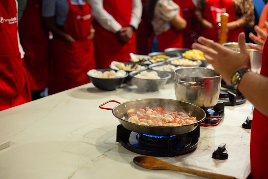 Culinary cooking class event with group learning professional knife skills